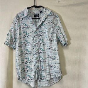 Chaps Men's Tropical Print Casual Shirt - Light Blue